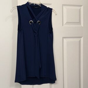Ariella Navy Sleeveless Blouse with Tie